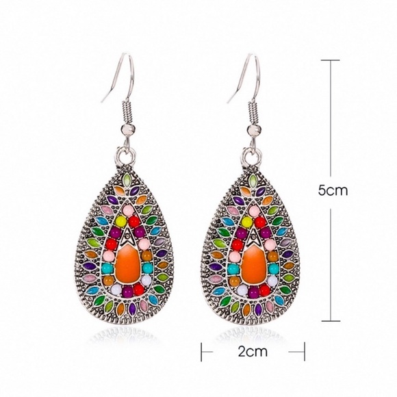 Vibrant Boho Silver Teardrop Earrings - Picture 5 of 6